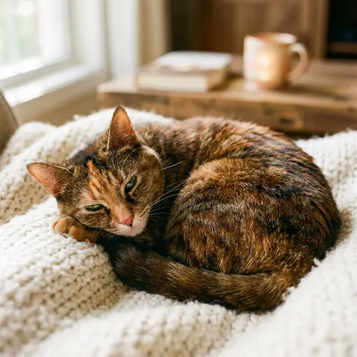 Charming Tortoiseshell Domestic Cat Lounging Leisurely