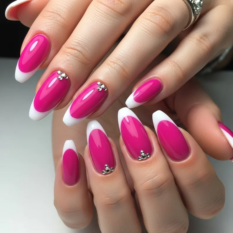 Stylish Almond-Shaped Pink Nails with Rhinestones