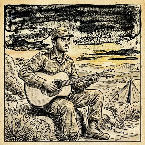 South Asian Male Soldier Sunset Guitar Serenade Sketch