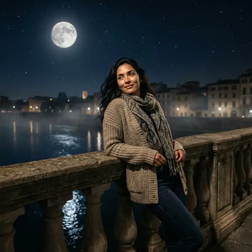 Enchanting Hispanic Woman in Moonlit Night | Urban Serenity