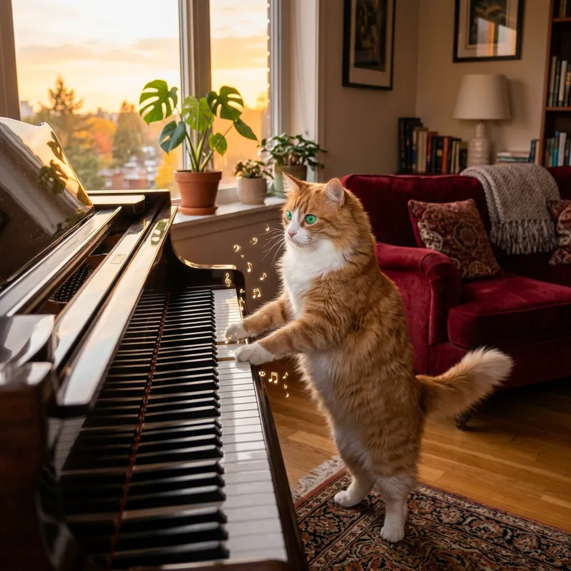 Adorable Cat Playing Piano - Musical Feline Charm Adorable Cat Playing Piano - Musical Feline Charm