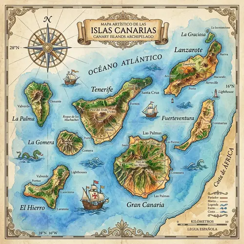 Artistic Atlas Map of the Canary Islands