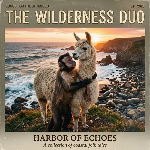 Romantic Llama and Monkey Scene with Seals