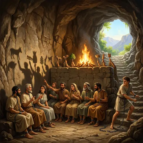 Plato's Allegory of the Cave: Detailed Art Style Depiction