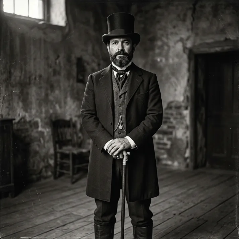 Black and White Victorian Portrait of Hispanic Man
