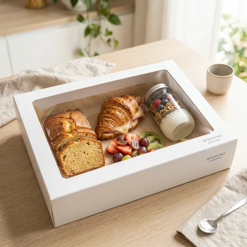 Elegant White Breakfast Box with Transparent Lid