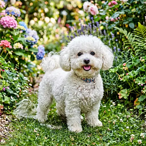 Fluffy White Bichon Frise Dog - Cheerful Expression