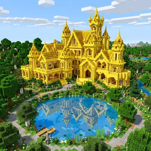 Gold Mansion in Minecraft World | Luxury Architecture Design