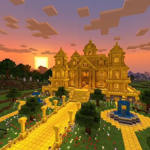 Opulent Golden Mansion in Minecraft Game World