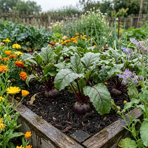 Fresh Beets in a Rainy Garden Bed