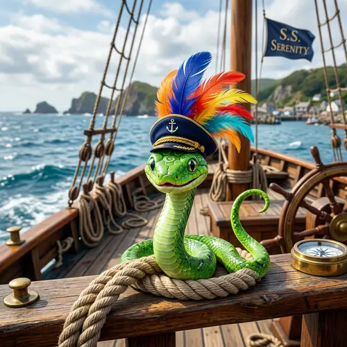 Captain Brave Tail - Vibrant Snake Captain with Cheerful Twinkle Eyes