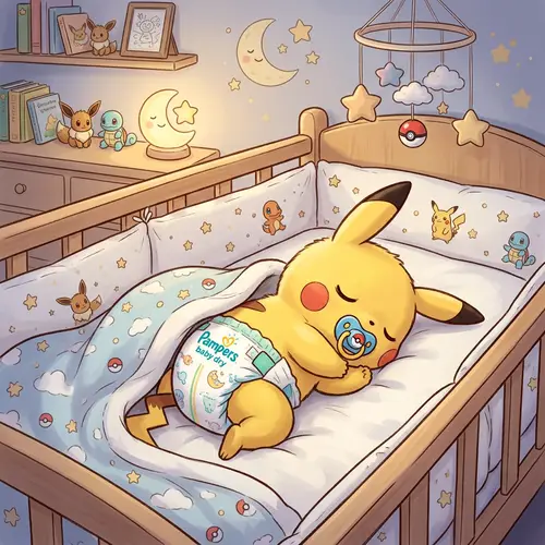 Newborn Pikachu in Pampers Baby Dry Diapers - Adorable Image