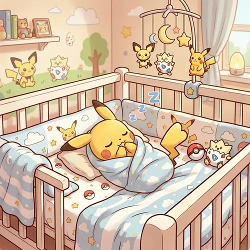 Adorable Newborn Pikachu Sleeping in Crib | Diaper & Pacifier