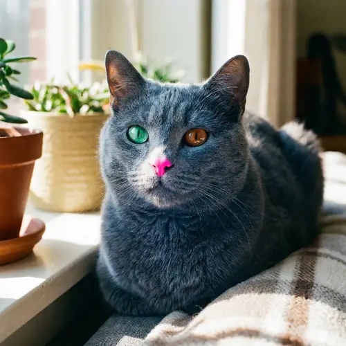 Unique Blue Cat with Colorful Eyes