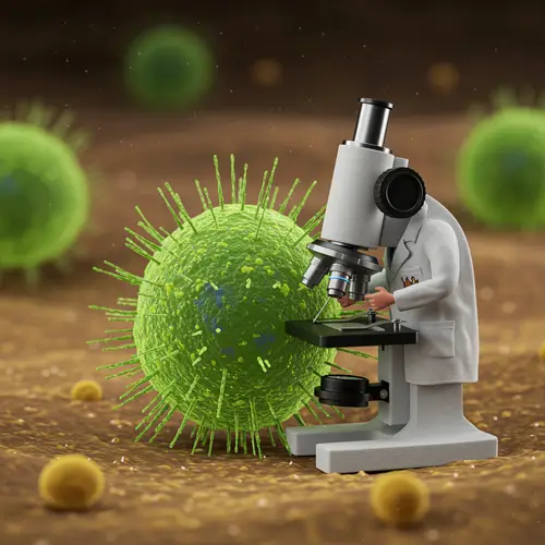 Bacterial Cell in Lab Coat with Microscope