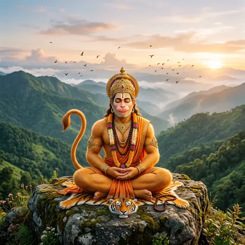 Tranquil Hanuman Meditation Atop Mountain