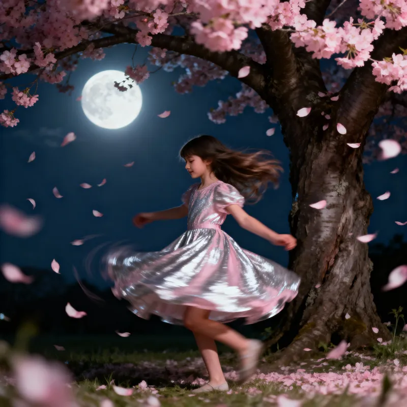 Girl Twirling Under a Moonlit Tree Girl Twirling Under a Moonlit Tree
