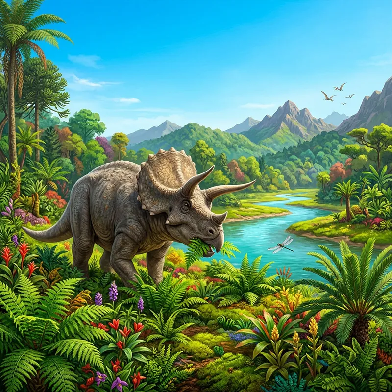 Colorful Dinosaur in Lush Landscape