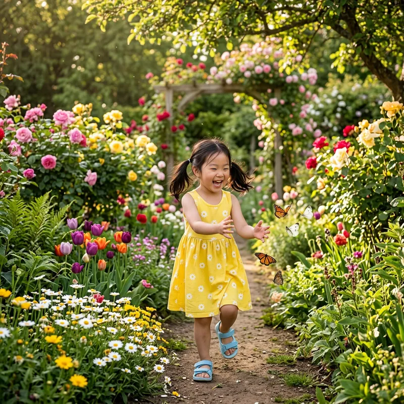 Young Girl Enjoying Nature in the Garden
