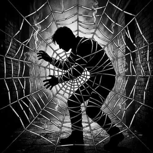 Trapped in a Web of Cigarettes: A Striking Silhouette