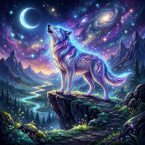 Majestic Mystical Wolf on a Cliff - Ethereal Glow