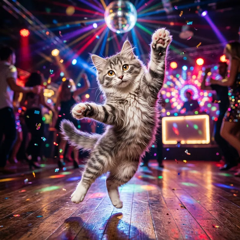 Dancing Cat Delights in Playful Party Atmosphere