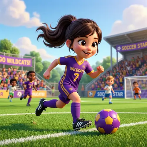 Adorable Young Girl 3D Animation Soccer Scene | Pixar Style