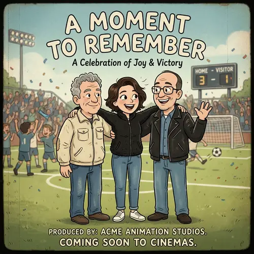 Youthful Woman with Two Older Gentlemen - Pixar-Style Poster