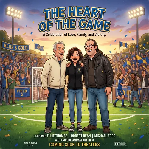 Heartfelt Pixar-Style Movie Poster Featuring Young Woman and Two Men