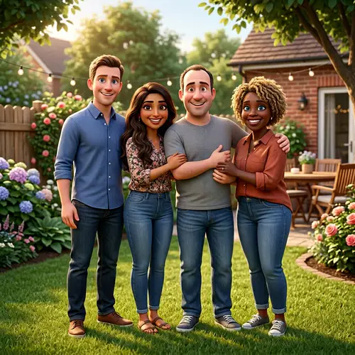 3D Family Love Animation Scene with Brothers and Sisters Smiling