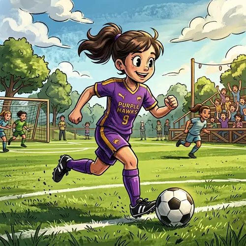 Animated Young Girl Playing Soccer in Disney Pixar Style
