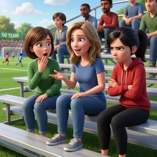 3D Animation: Caucasian Moms Talking at Soccer Game