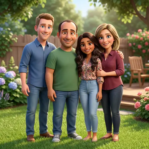 Happy Family Photo in 3D Animation Style - Brothers, Sisters & Mom