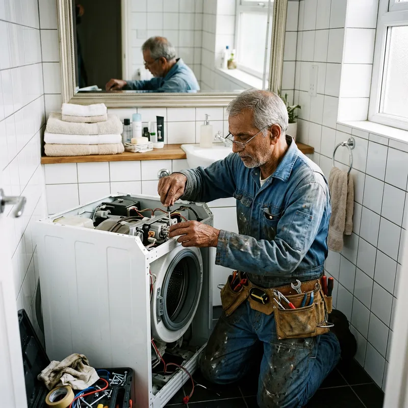 Elderly South Asian Male Washing Machine Repairman | Bathroom Repairs