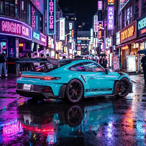Turquoise Blue Porsche 911 GT3 RS in Neon Lights