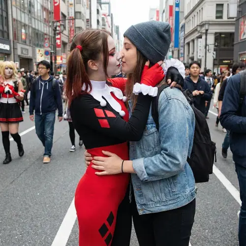 Beautiful Girl Kissing Harley Quinn - Captivating Art