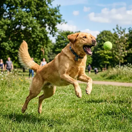 Playful Golden Labrador Retriever in Action | Sunny Park Scene
