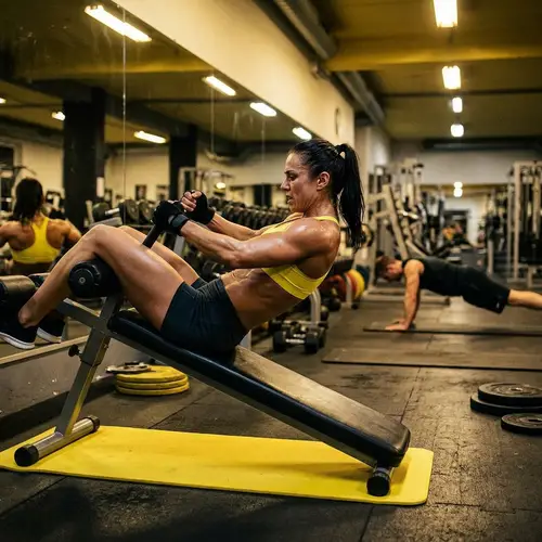Intense Ab Crunches by a Ripped Female Bodybuilder