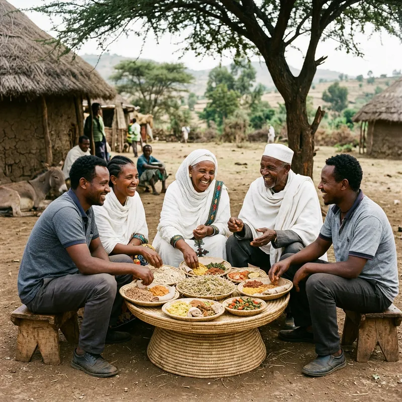 Ethiopian People Enjoying Traditional Donkey Cuisine