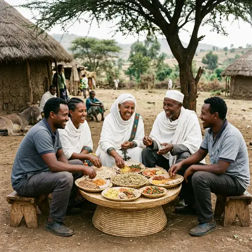 Ethiopian Individuals Sharing a Donkey-inspired Meal