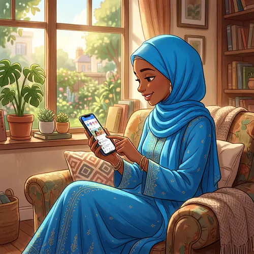 Black Lady in Blue Muslim Attire: Animated Image