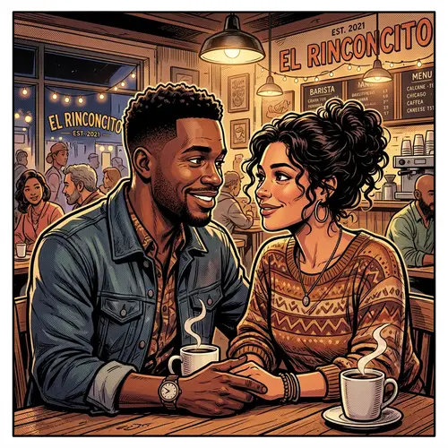 Romantic Comic Art: Black Man & Latina Woman