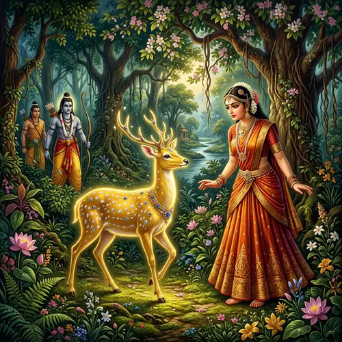 Sita and the Enchanting Golden Deer from Ramayana