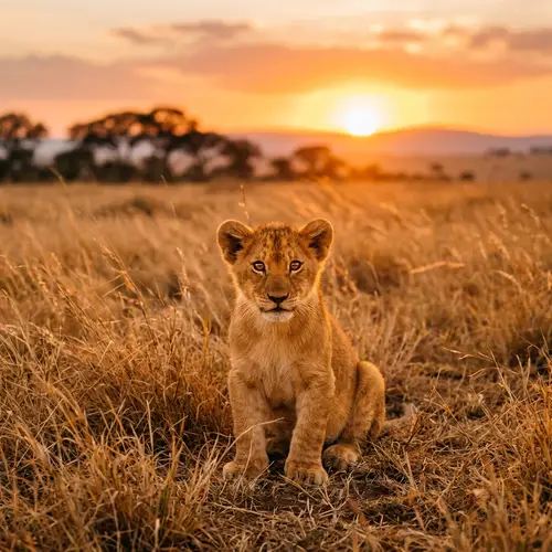 Adorable Lion Cub in Golden Coat on Savannah | Wildlife Photography