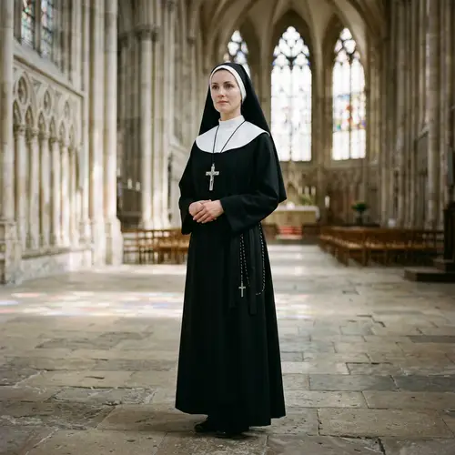 Traditional Nun Attire with Crucifix Pendant | Elegant Beauty