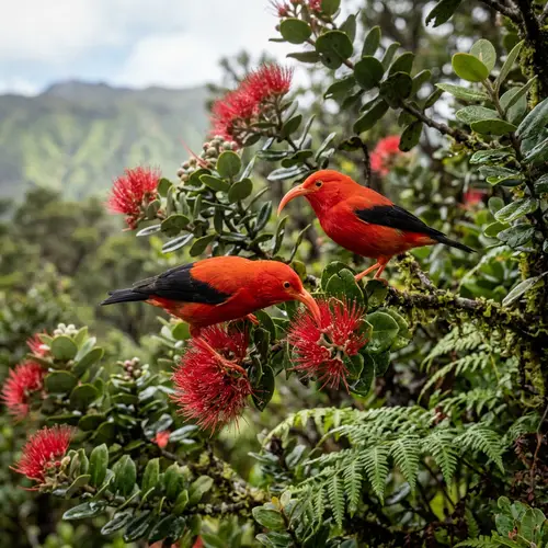 Scarlet Honey Creepers (Iiwi) of Hawaii