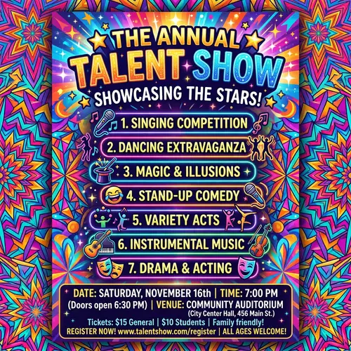 Vibrant Talent Show Poster | Kaleidoscope of Colors