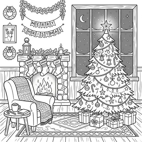 Cozy Christmas Eve Coloring Scene for Kids