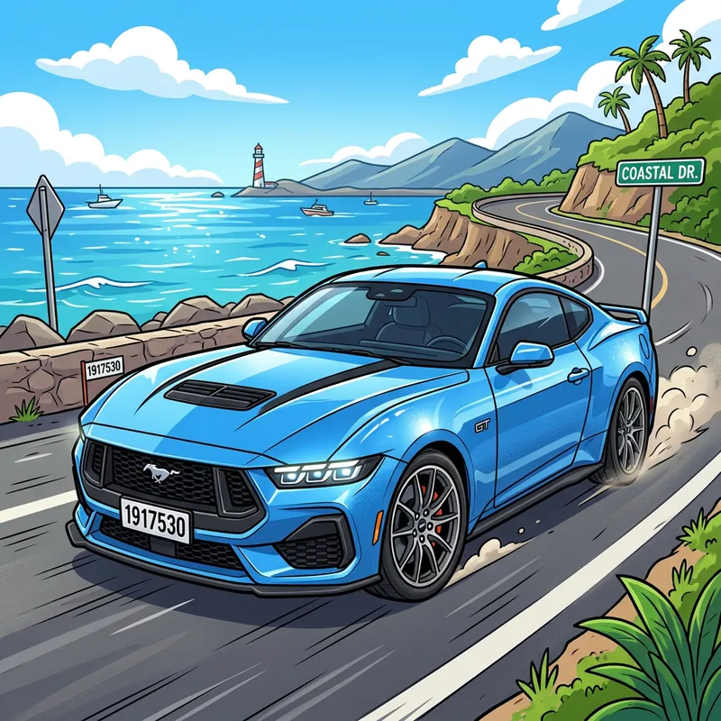 2024 Vaper Blue Ford Mustang Cartoon Image