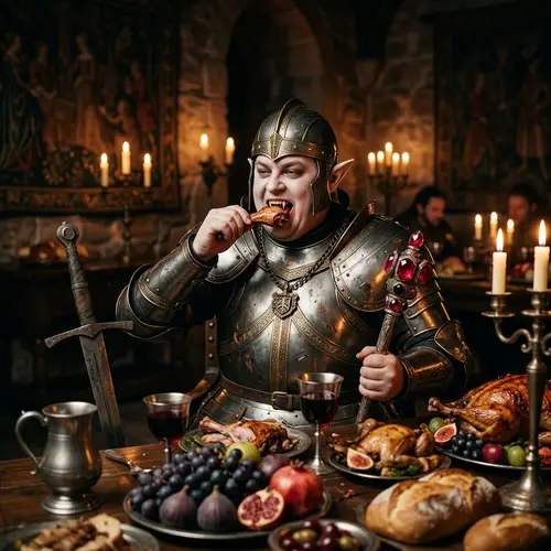 Overweight Elf Vampire Feast: Scepter & Longsword